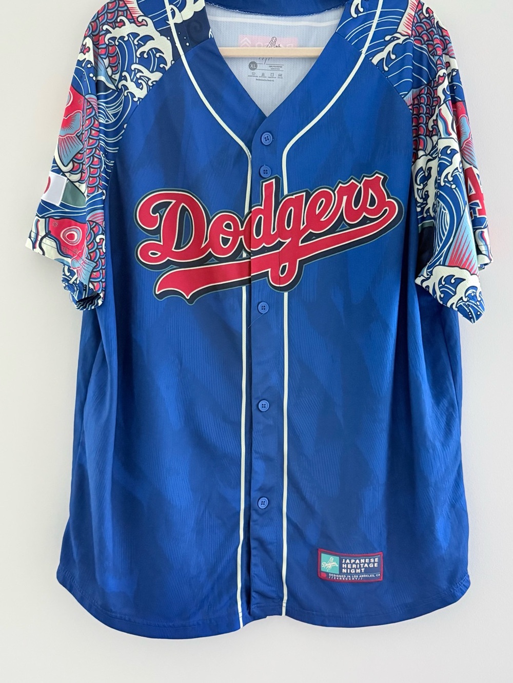 Los Angeles Dodgers Blue Button-Up Jersey with Japanese Graphic Sleeves